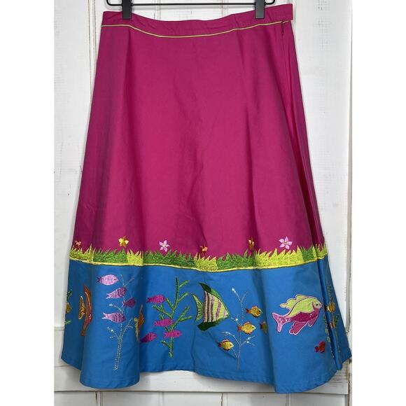 Michael Simon Beach Coral Reef Ocean Fish Pink Embroidered Sequin Flare Skirt 10 - Picture 2 of 10